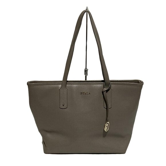 Auth FURLA - Gray Beige Leather Shoulder Bag - Picture 1 of 13